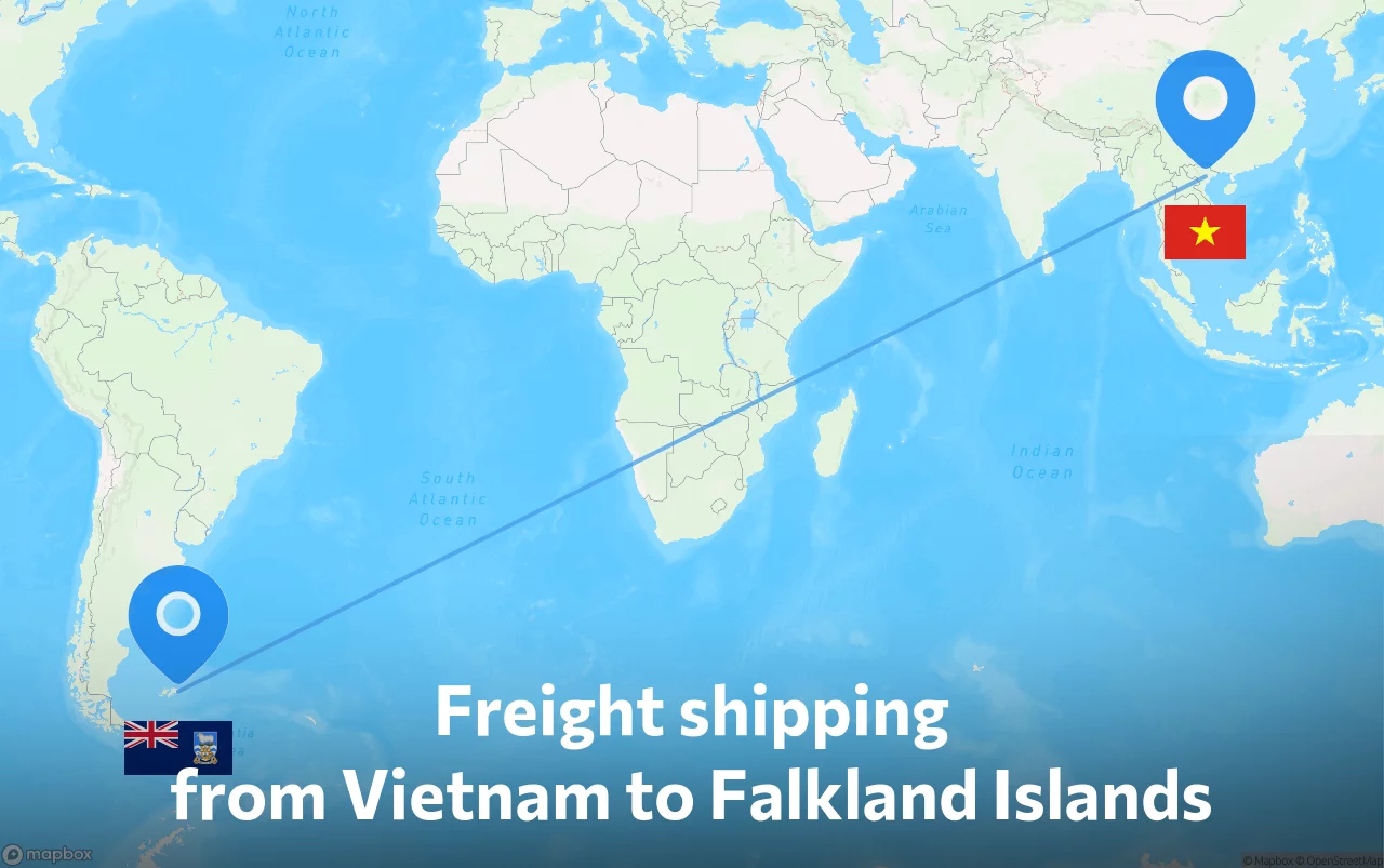 Shipping route from Vietnam to Falkland Islands