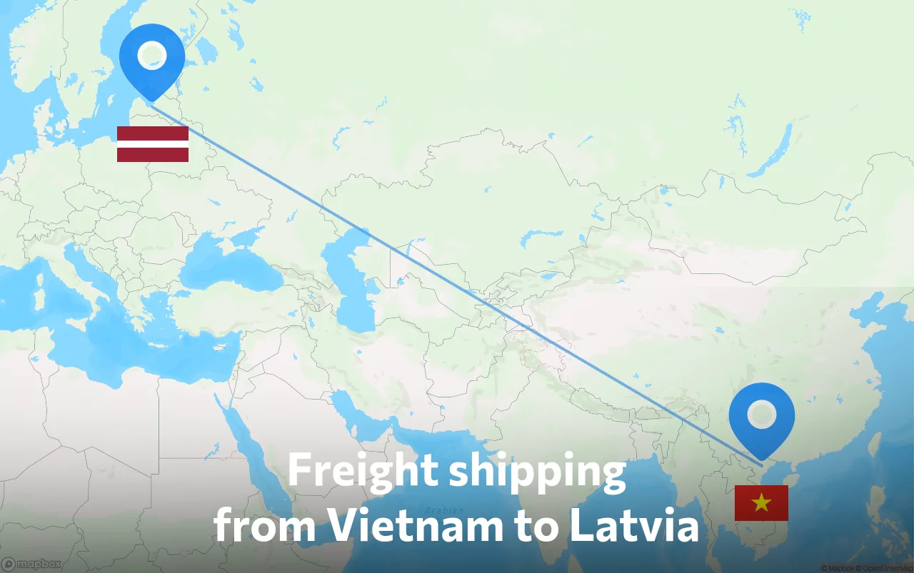 Shipping route from Vietnam to Latvia