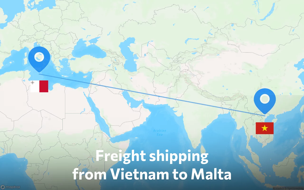 Shipping route from Vietnam to Malta