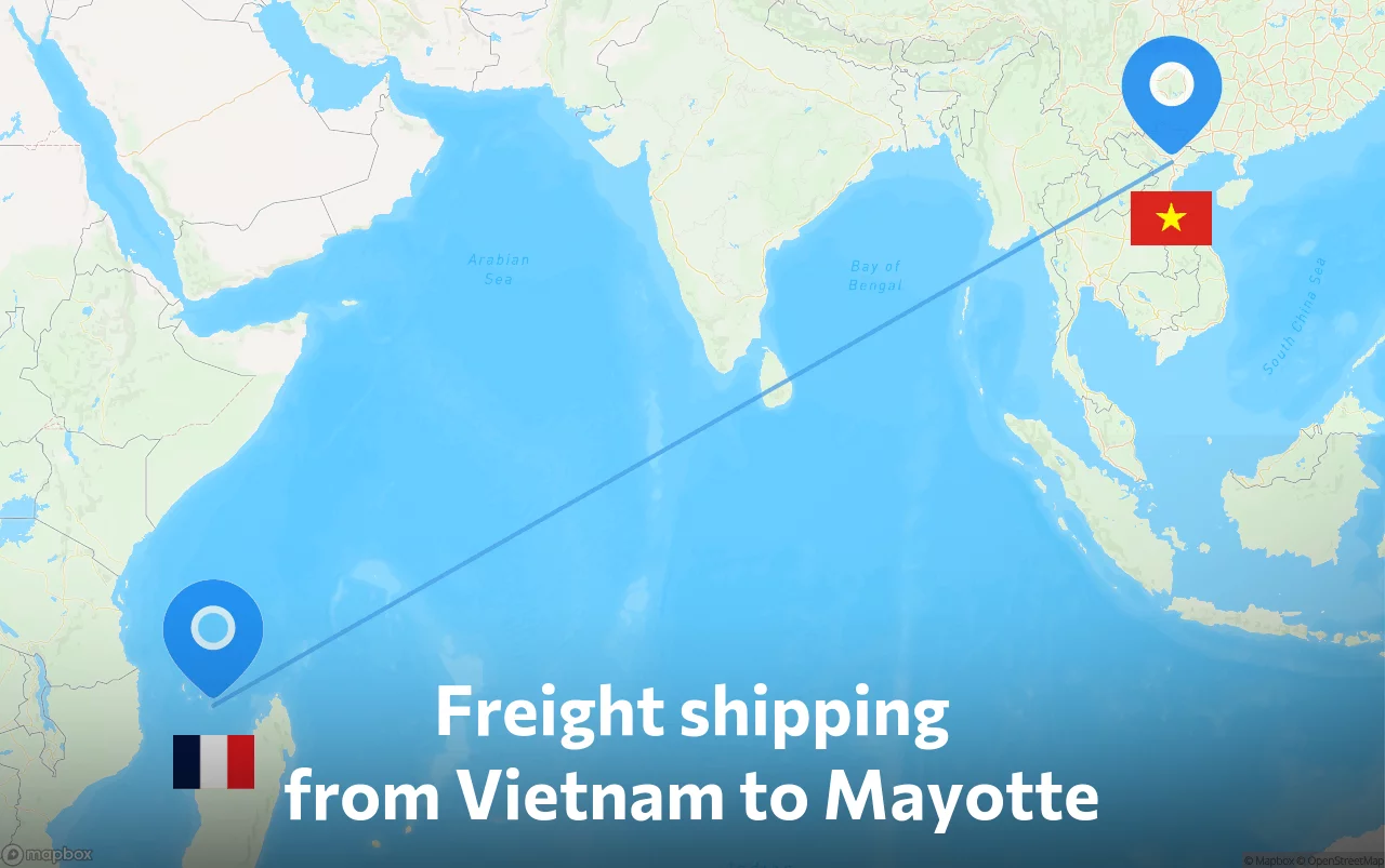 Shipping route from Vietnam to Mayotte