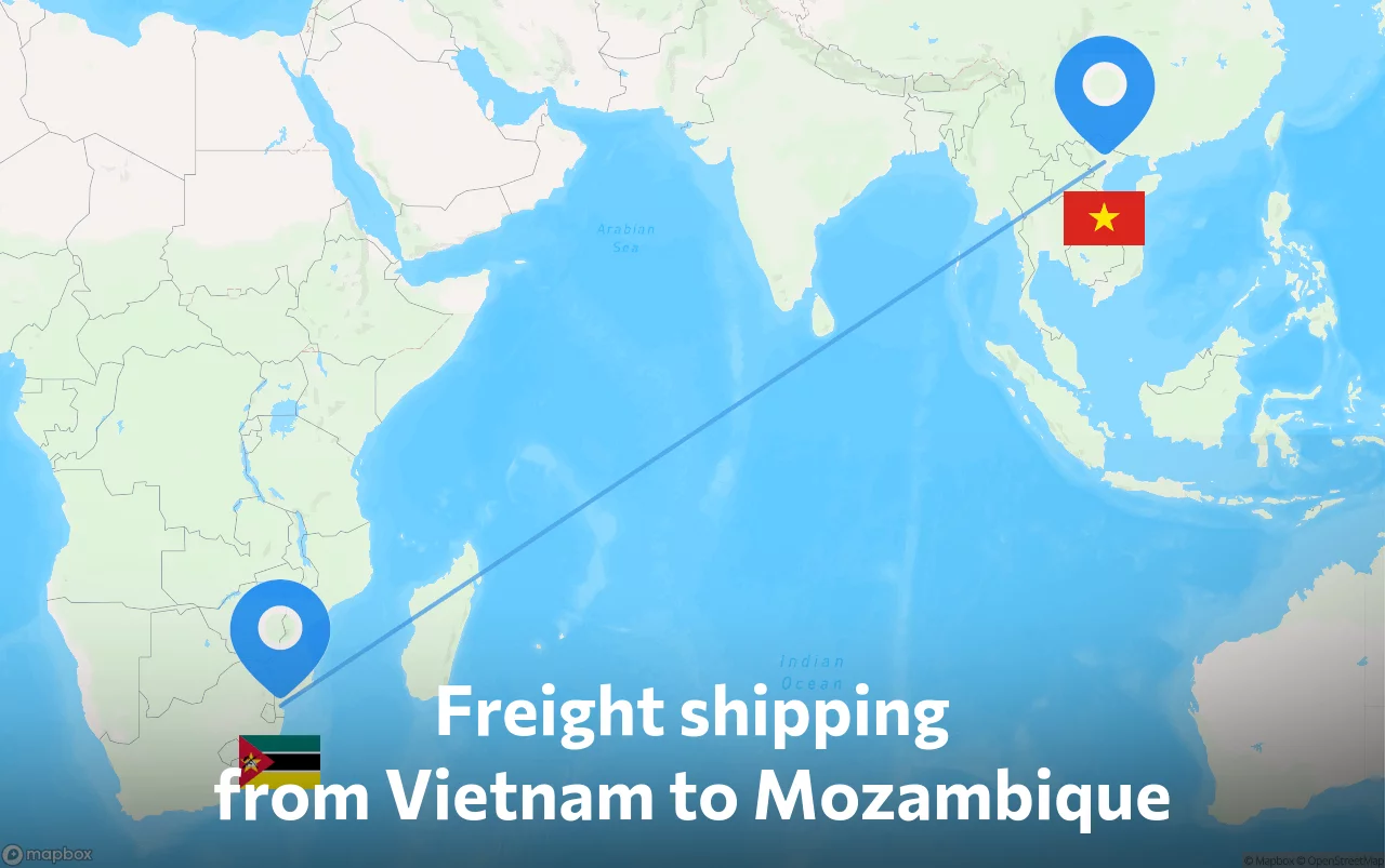 Shipping route from Vietnam to Mozambique