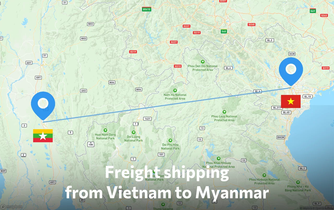 Shipping route from Vietnam to Myanmar