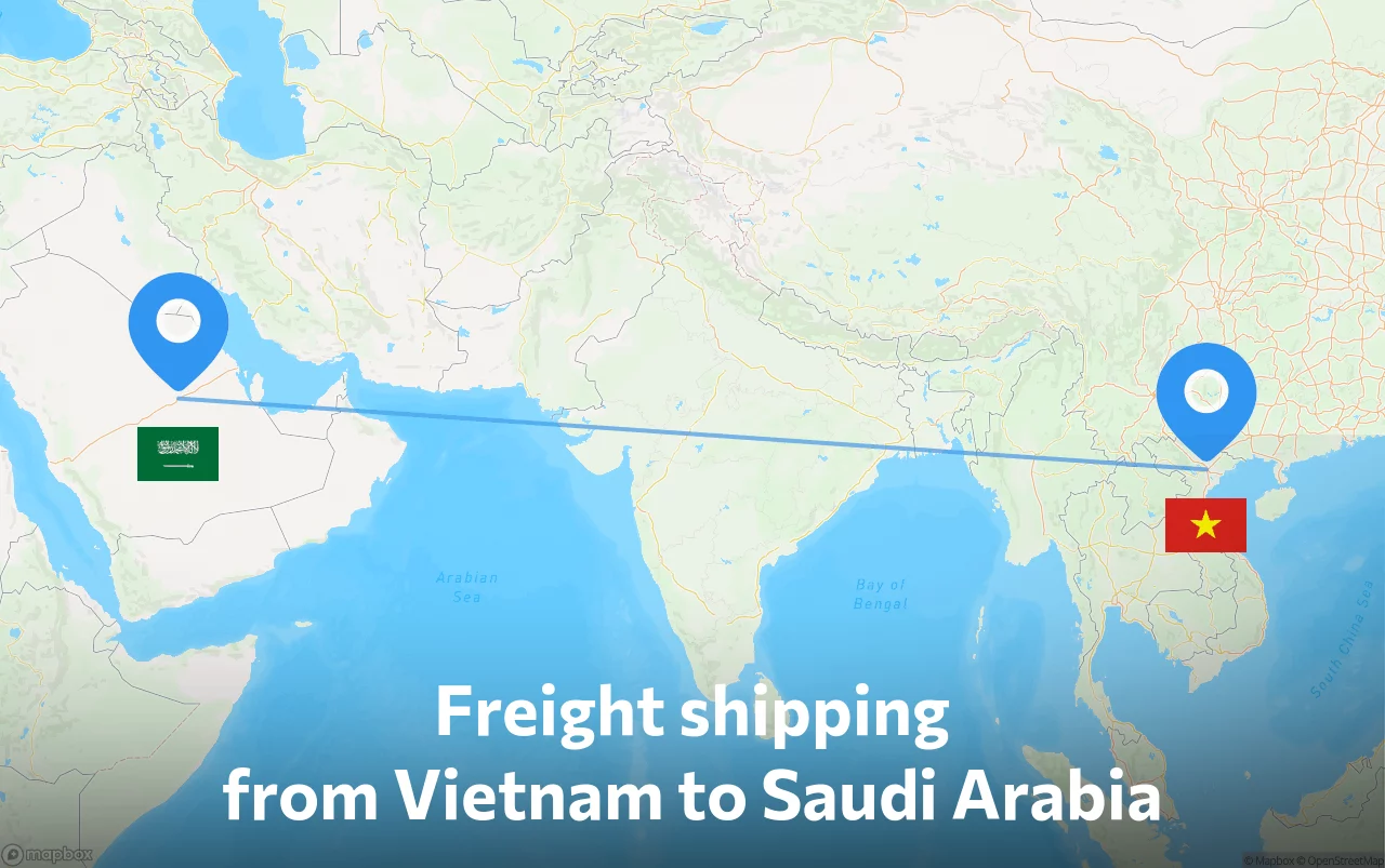 Shipping route from Vietnam to Saudi Arabia