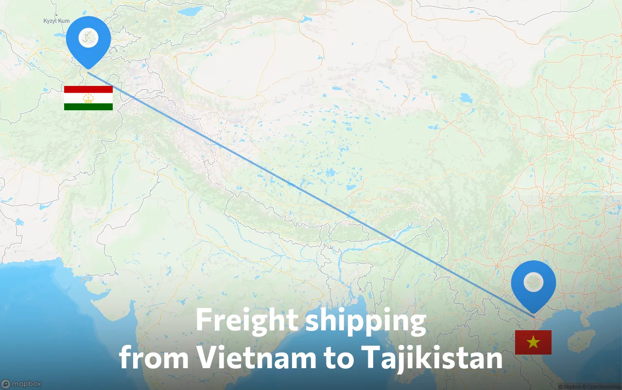Shipping route from Vietnam to Tajikistan