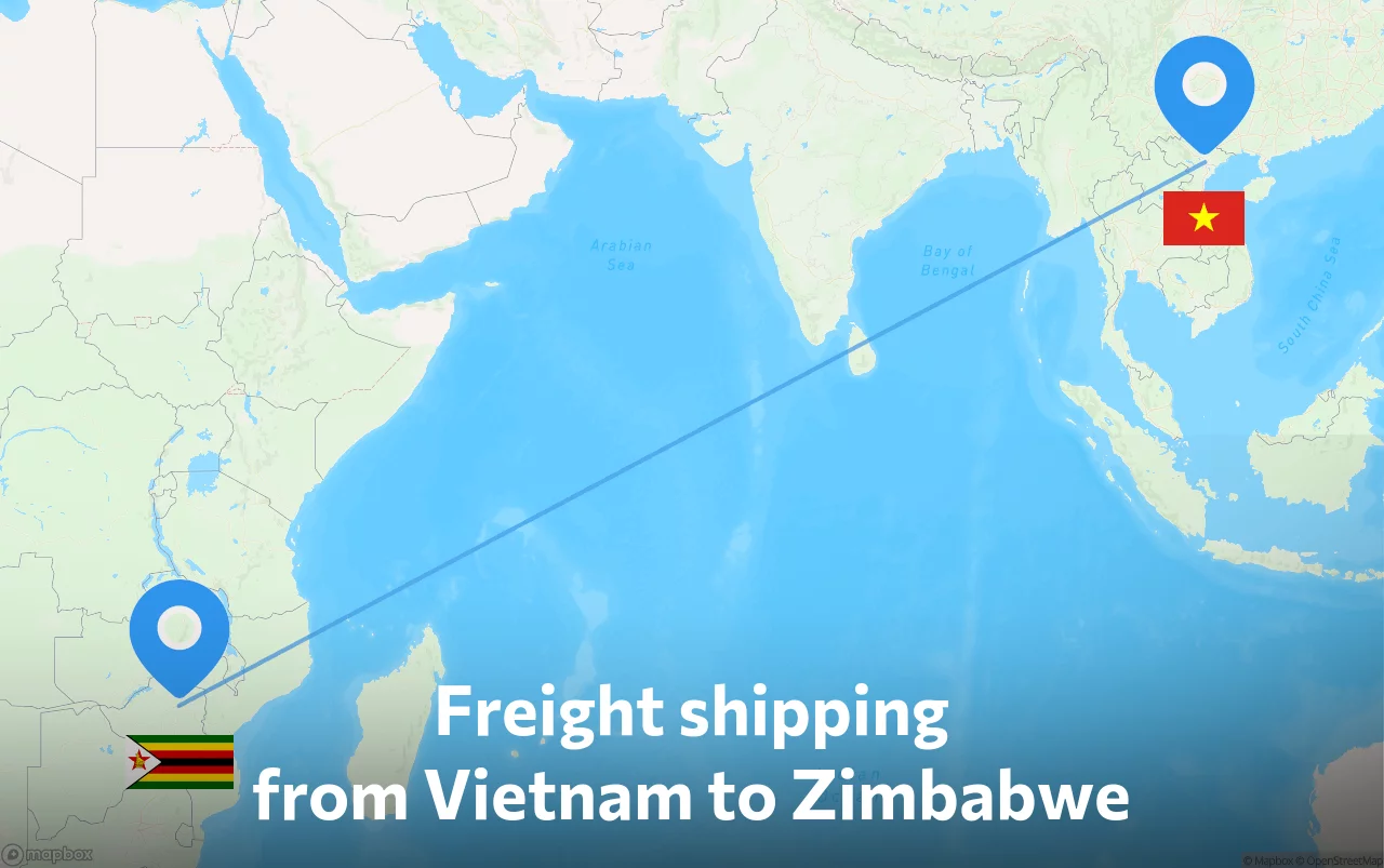 Shipping route from Vietnam to Zimbabwe