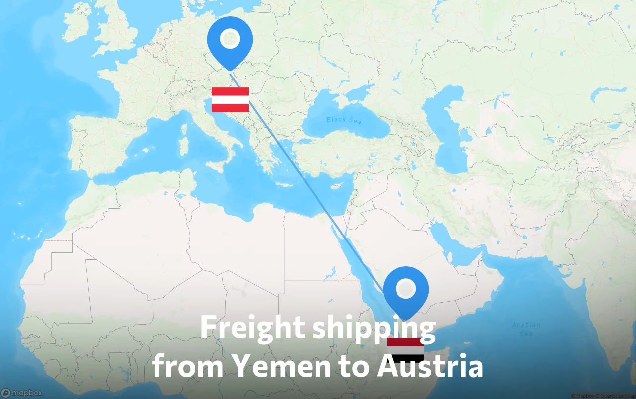 Shipping route from Yemen to Austria