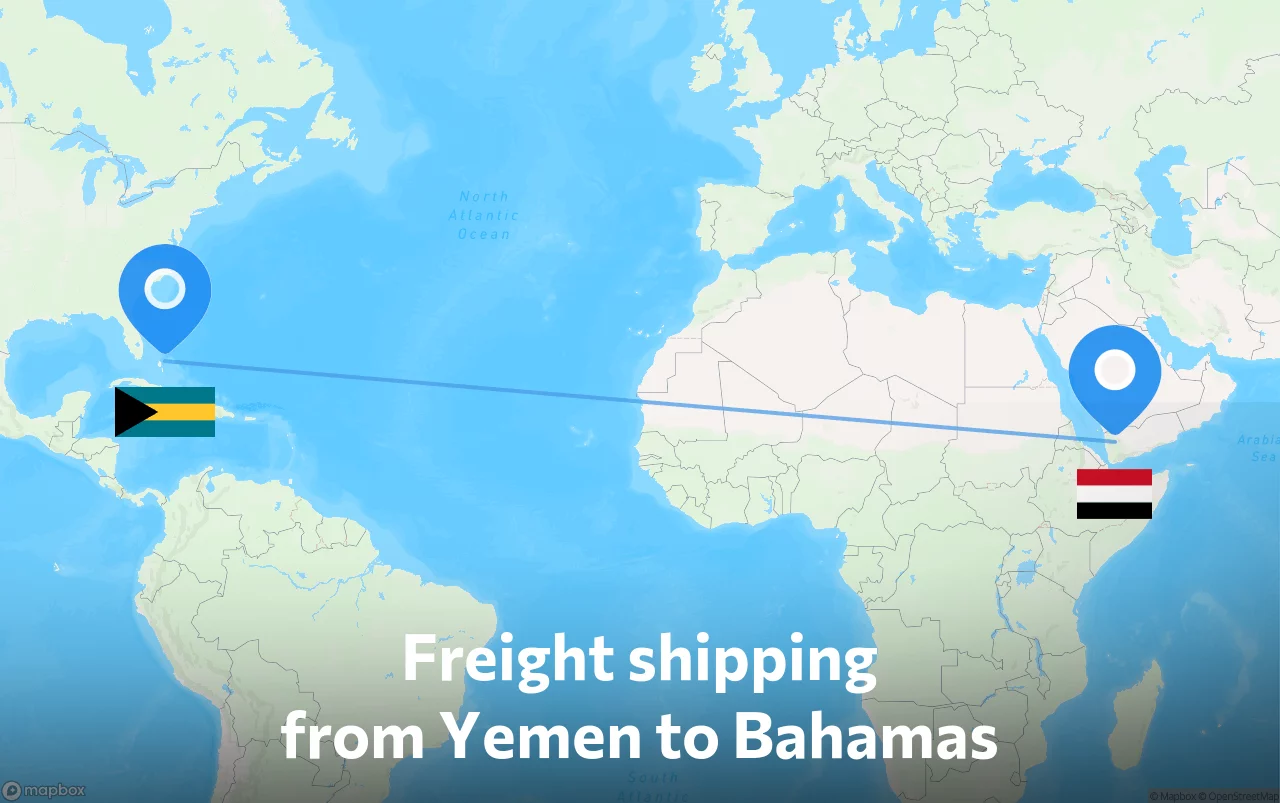 Shipping route from Yemen to Bahamas