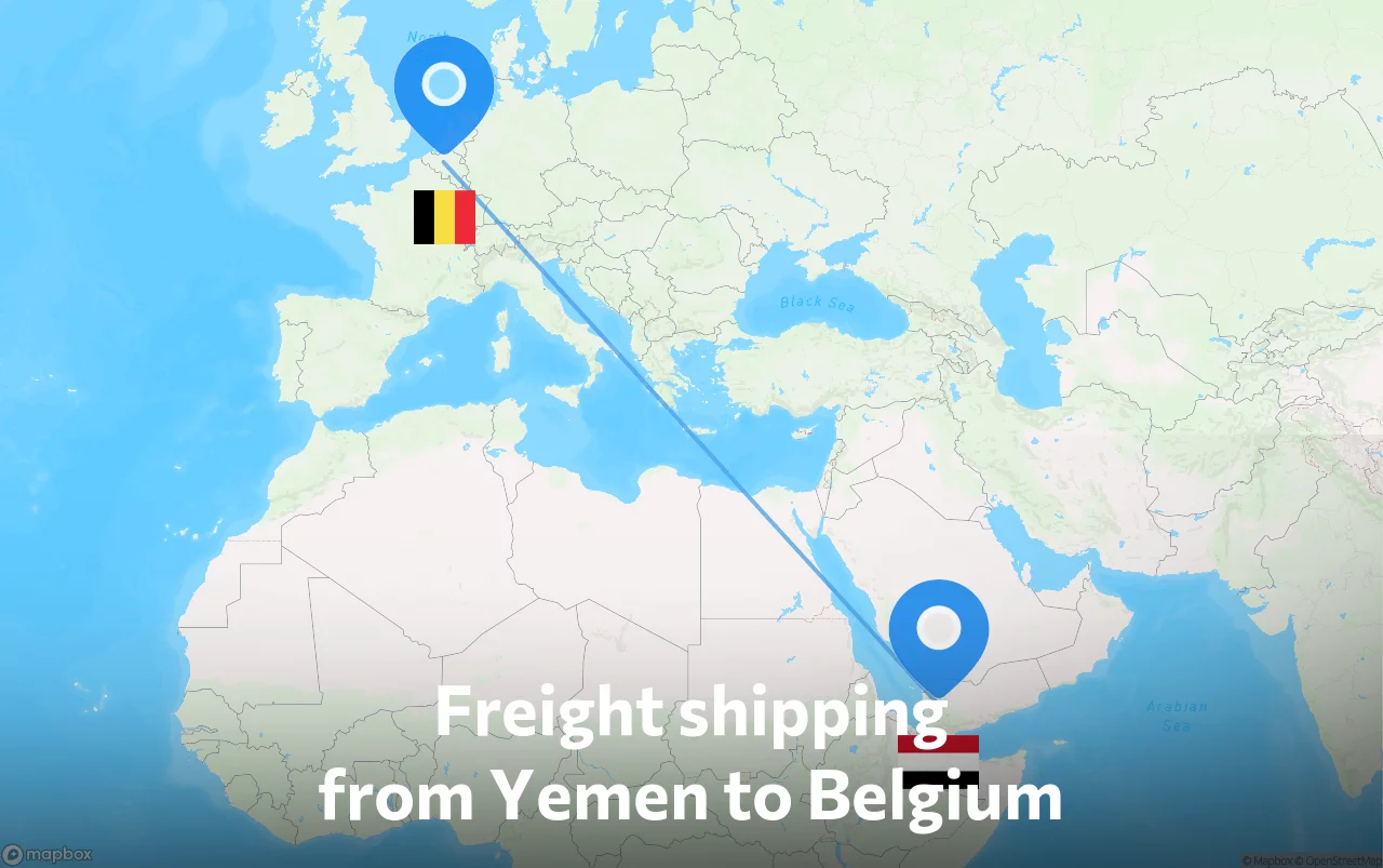 Shipping route from Yemen to Belgium