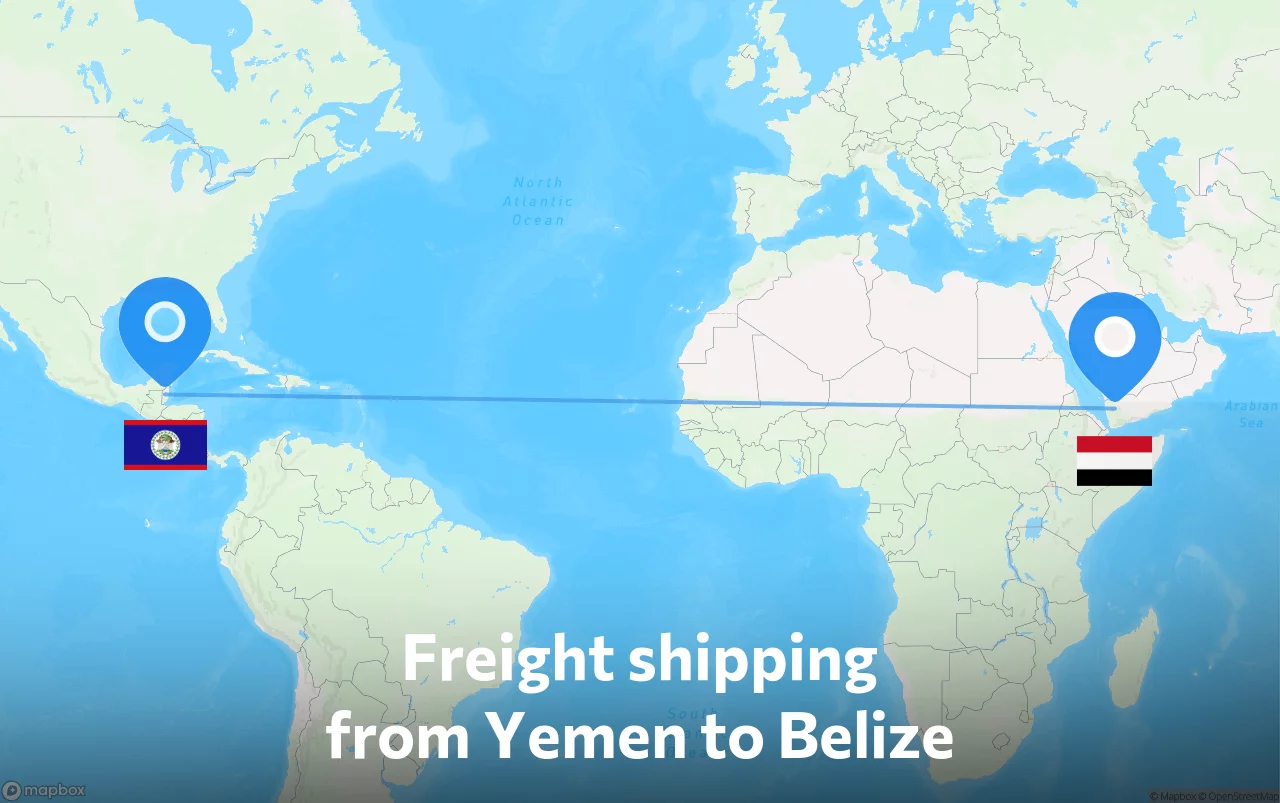 Shipping route from Yemen to Belize