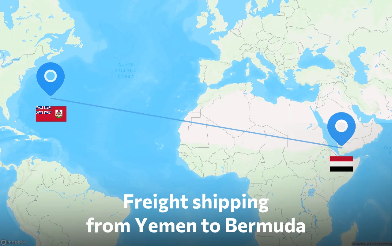 Shipping route from Yemen to Bermuda