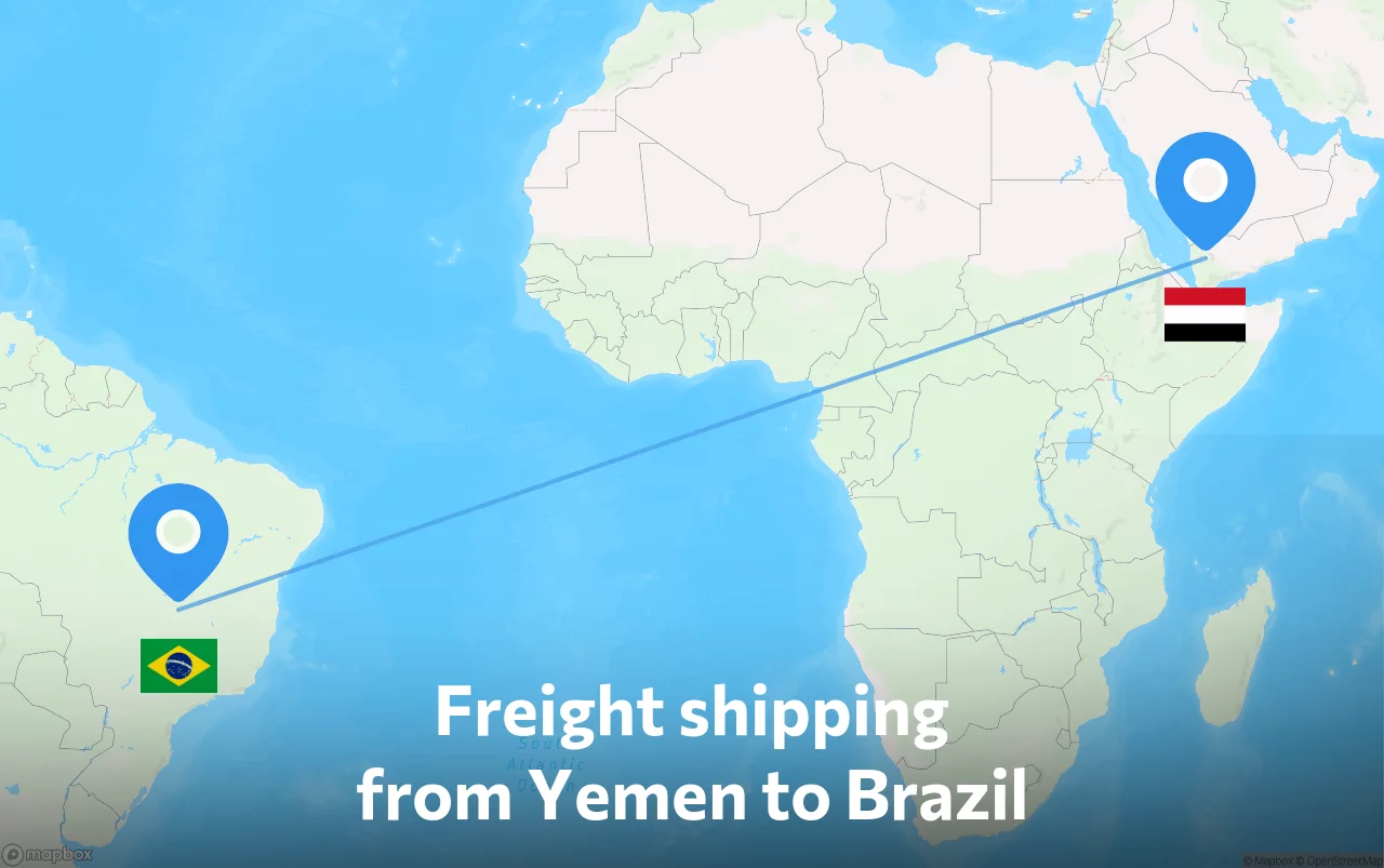 Shipping route from Yemen to Brazil