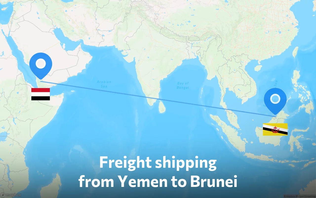Shipping route from Yemen to Brunei