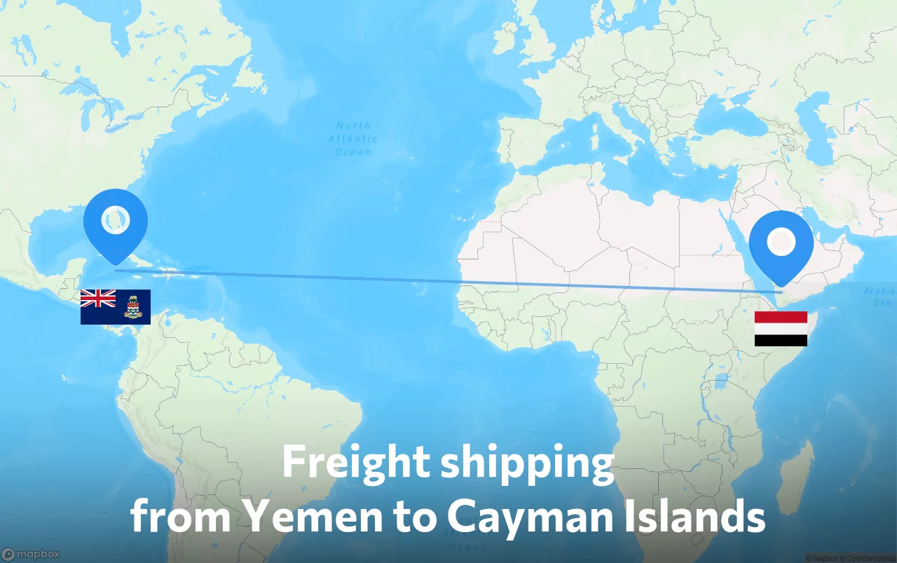 Shipping route from Yemen to Cayman Islands