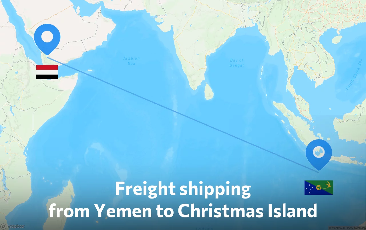 Shipping route from Yemen to Christmas Island