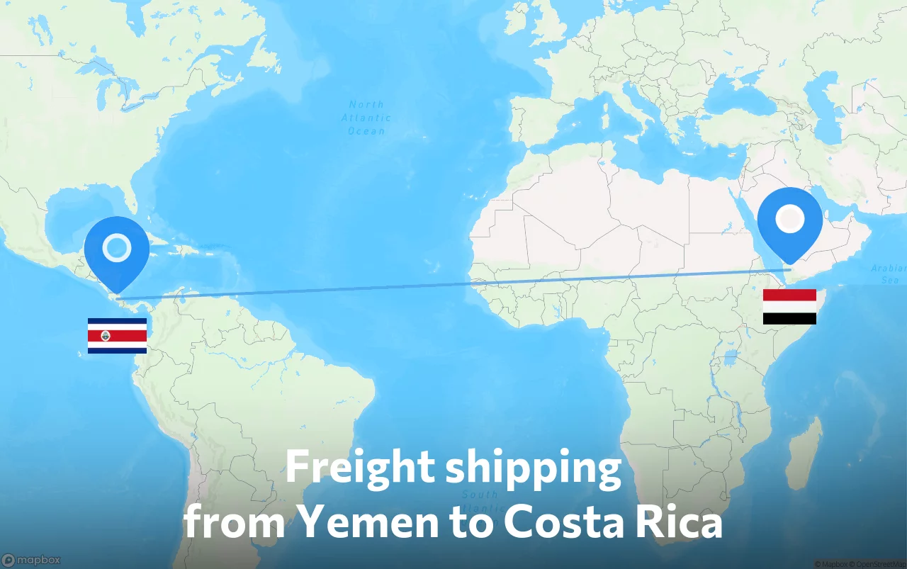 Shipping route from Yemen to Costa Rica