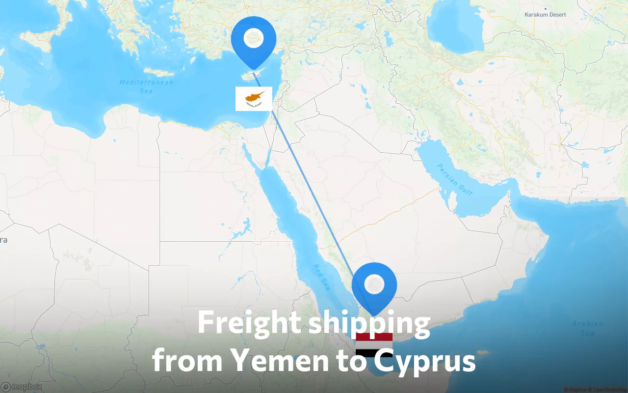 Shipping route from Yemen to Cyprus