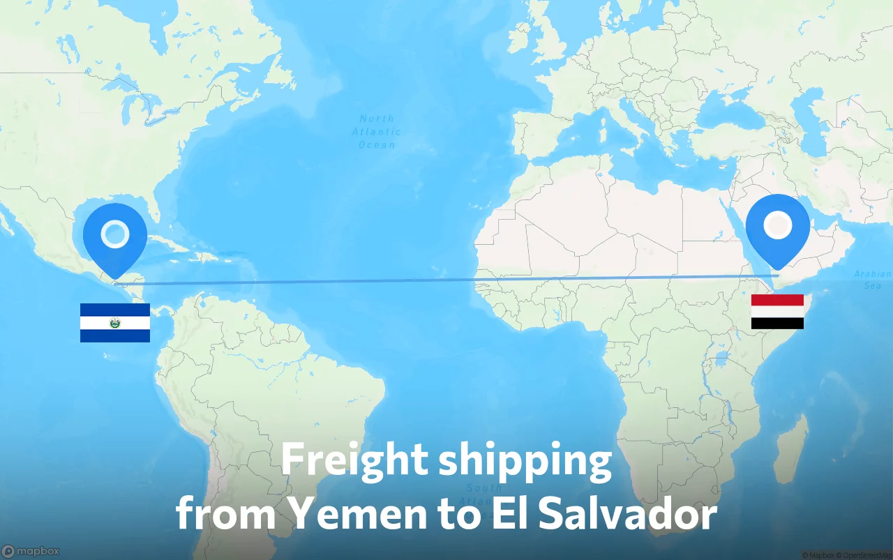 Shipping route from Yemen to El Salvador