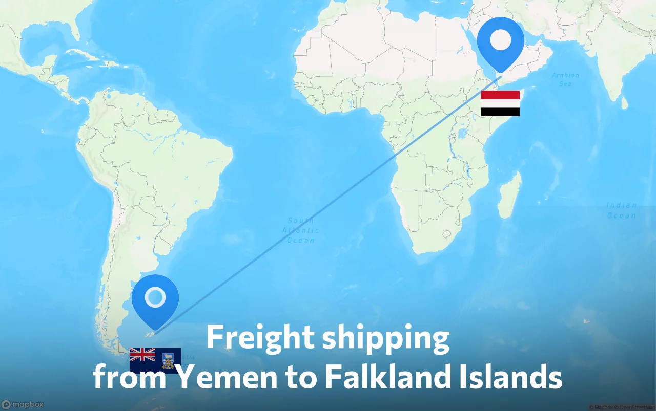 Shipping route from Yemen to Falkland Islands
