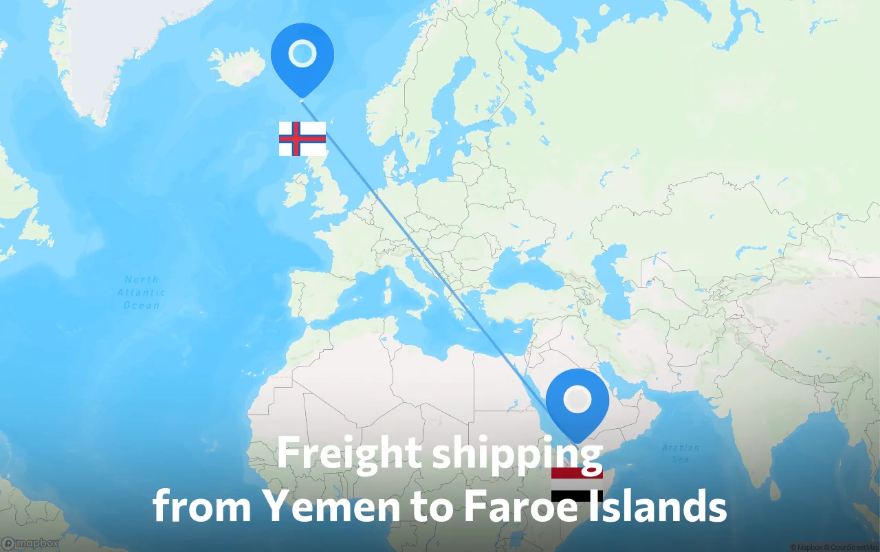 Shipping route from Yemen to Faroe Islands