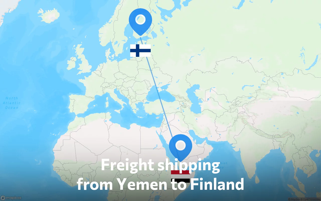 Shipping route from Yemen to Finland