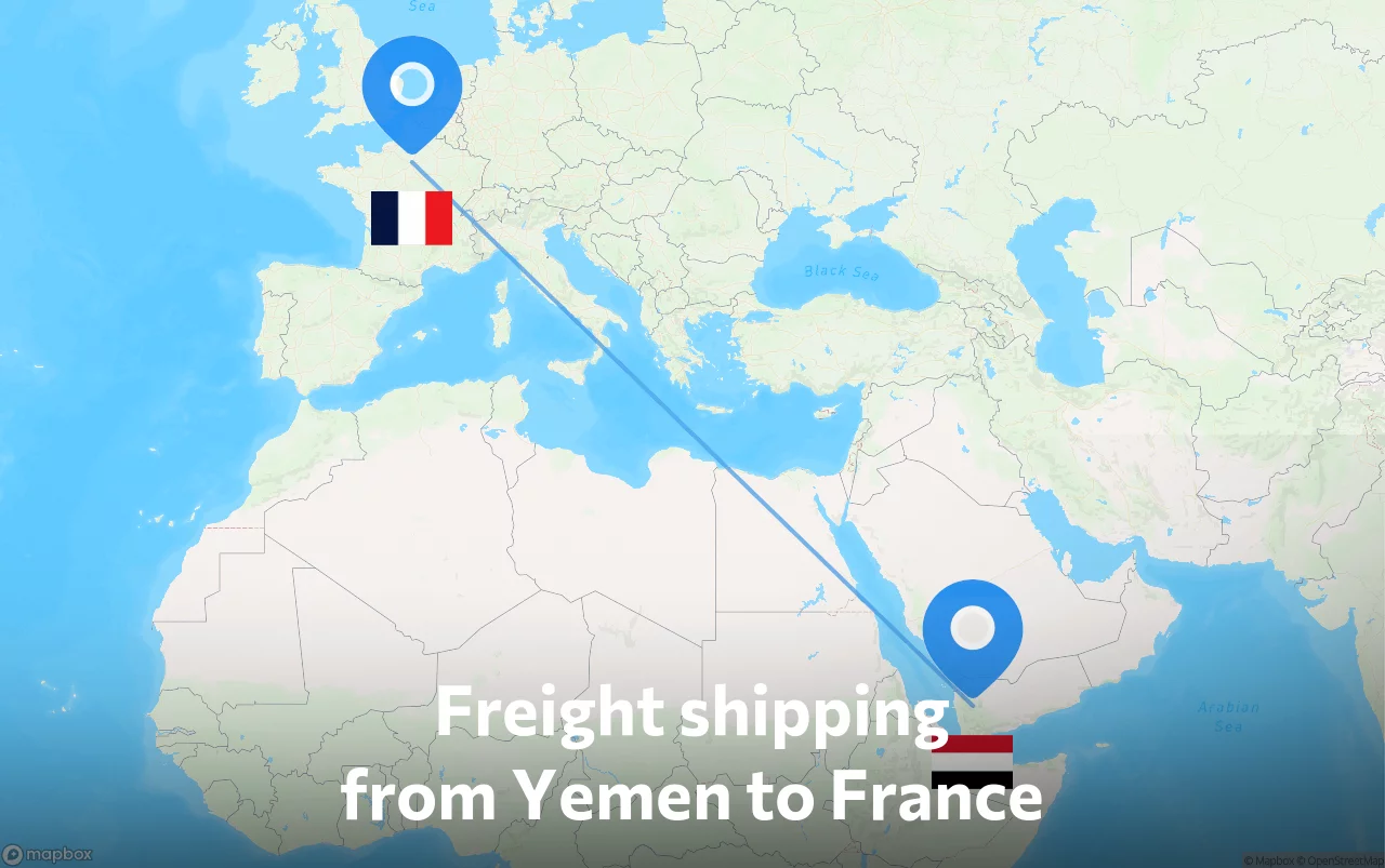 Shipping route from Yemen to France
