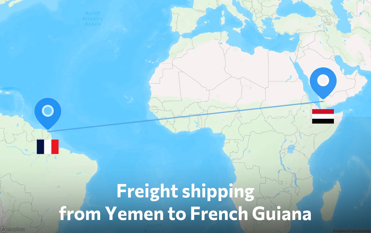 Shipping route from Yemen to French Guiana