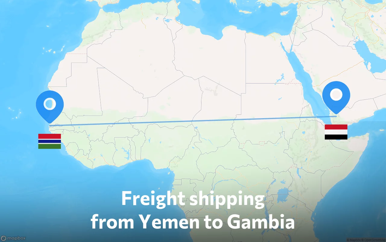 Shipping route from Yemen to Gambia