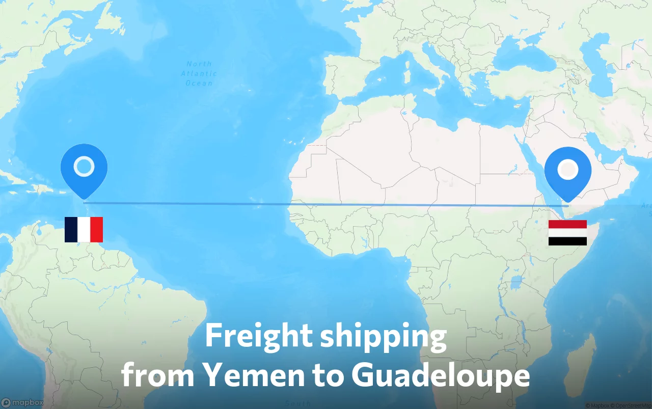 Shipping route from Yemen to Guadeloupe
