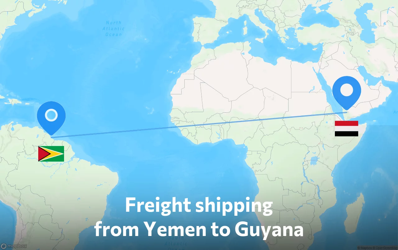 Shipping route from Yemen to Guyana