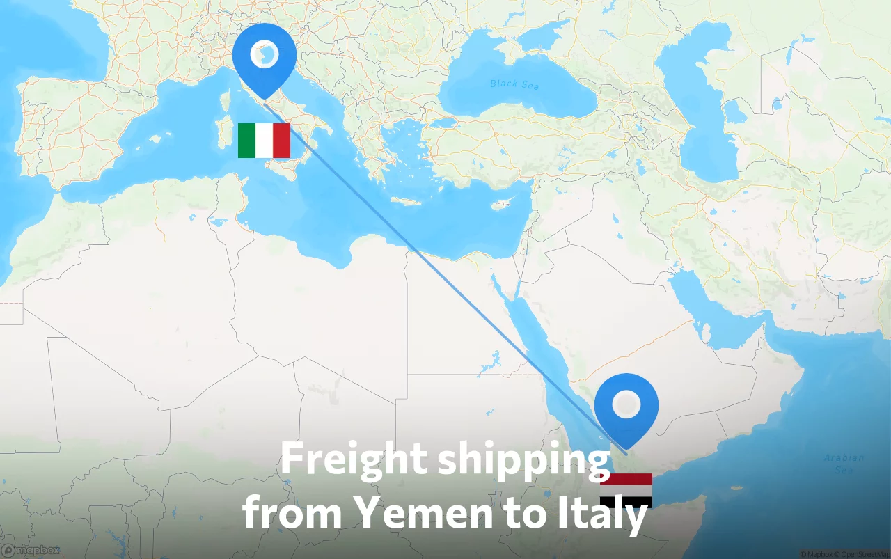 Shipping route from Yemen to Italy