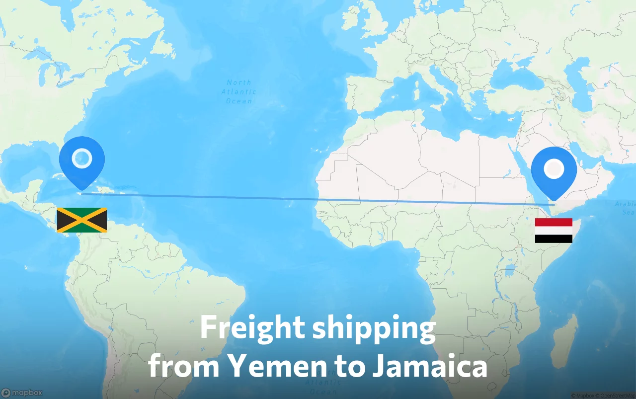 Shipping route from Yemen to Jamaica
