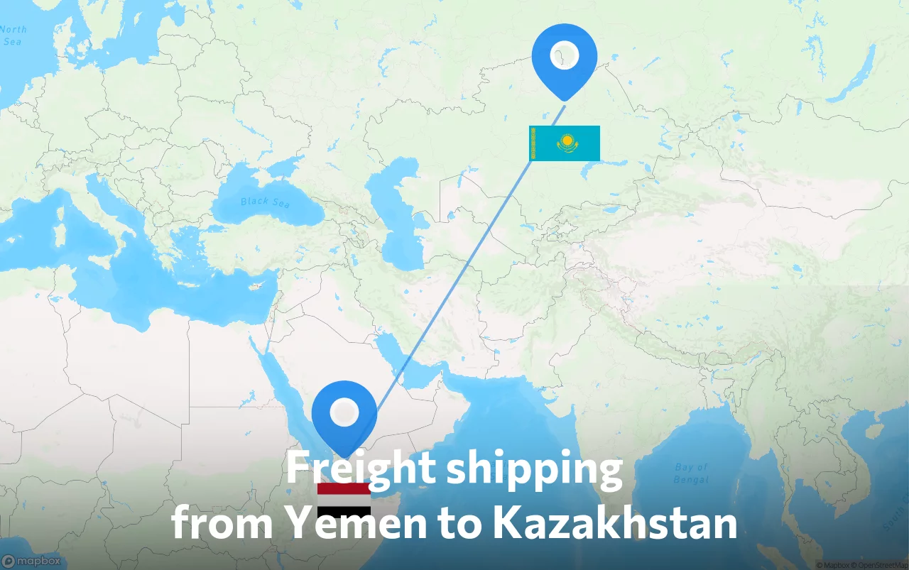 Shipping route from Yemen to Kazakhstan
