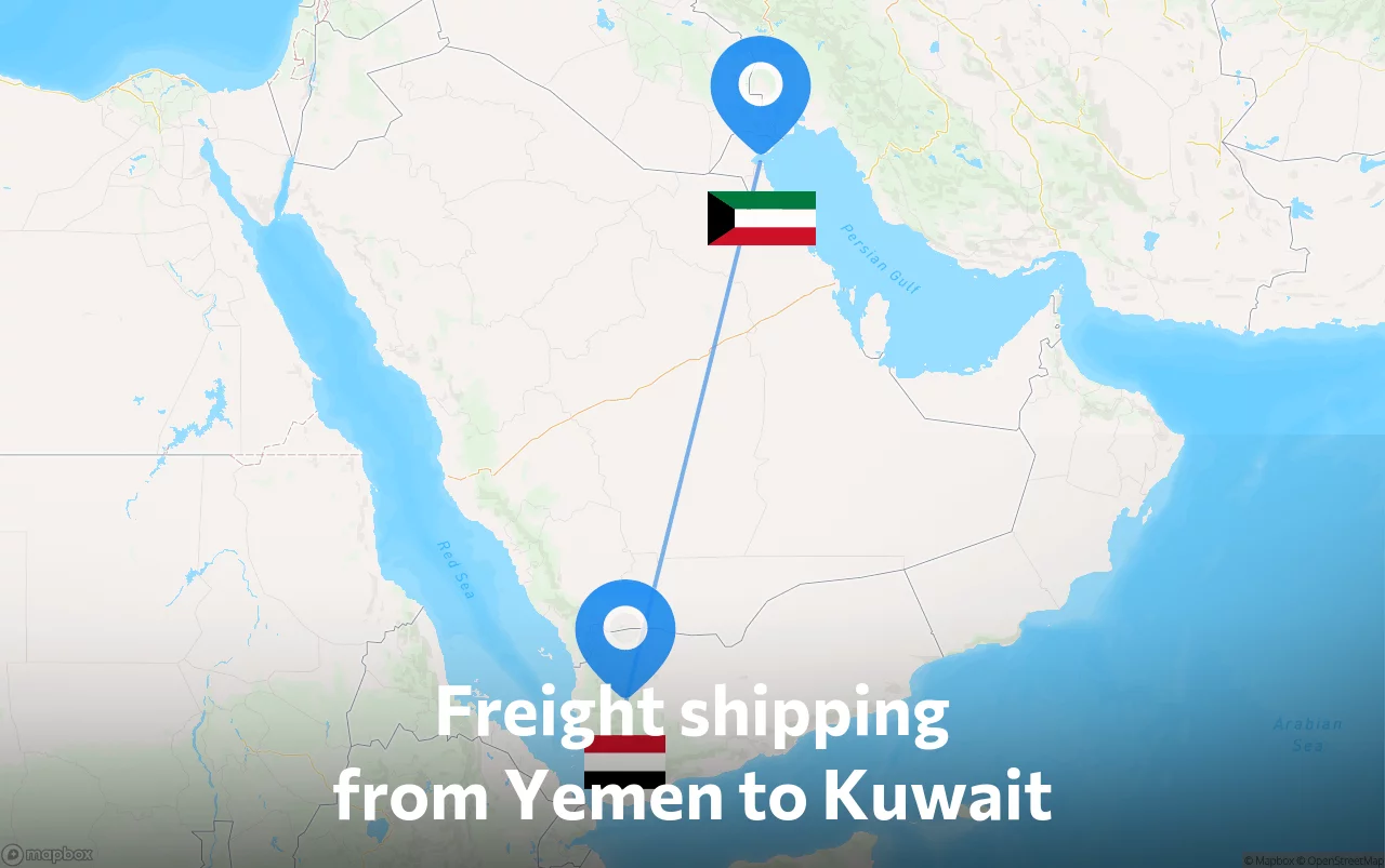 Shipping route from Yemen to Kuwait