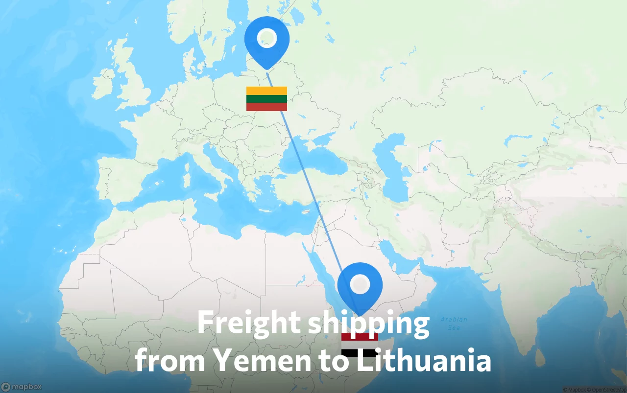 Shipping route from Yemen to Lithuania