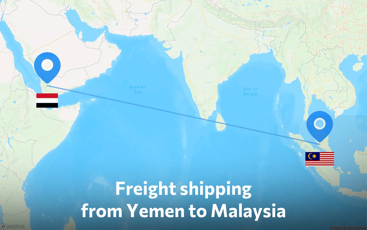 Shipping route from Yemen to Malaysia