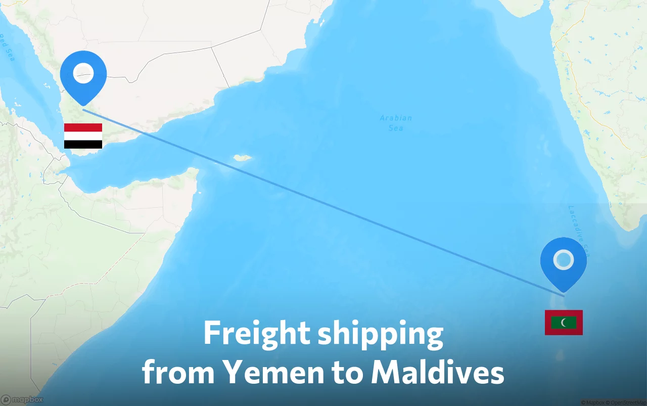 Shipping route from Yemen to Maldives