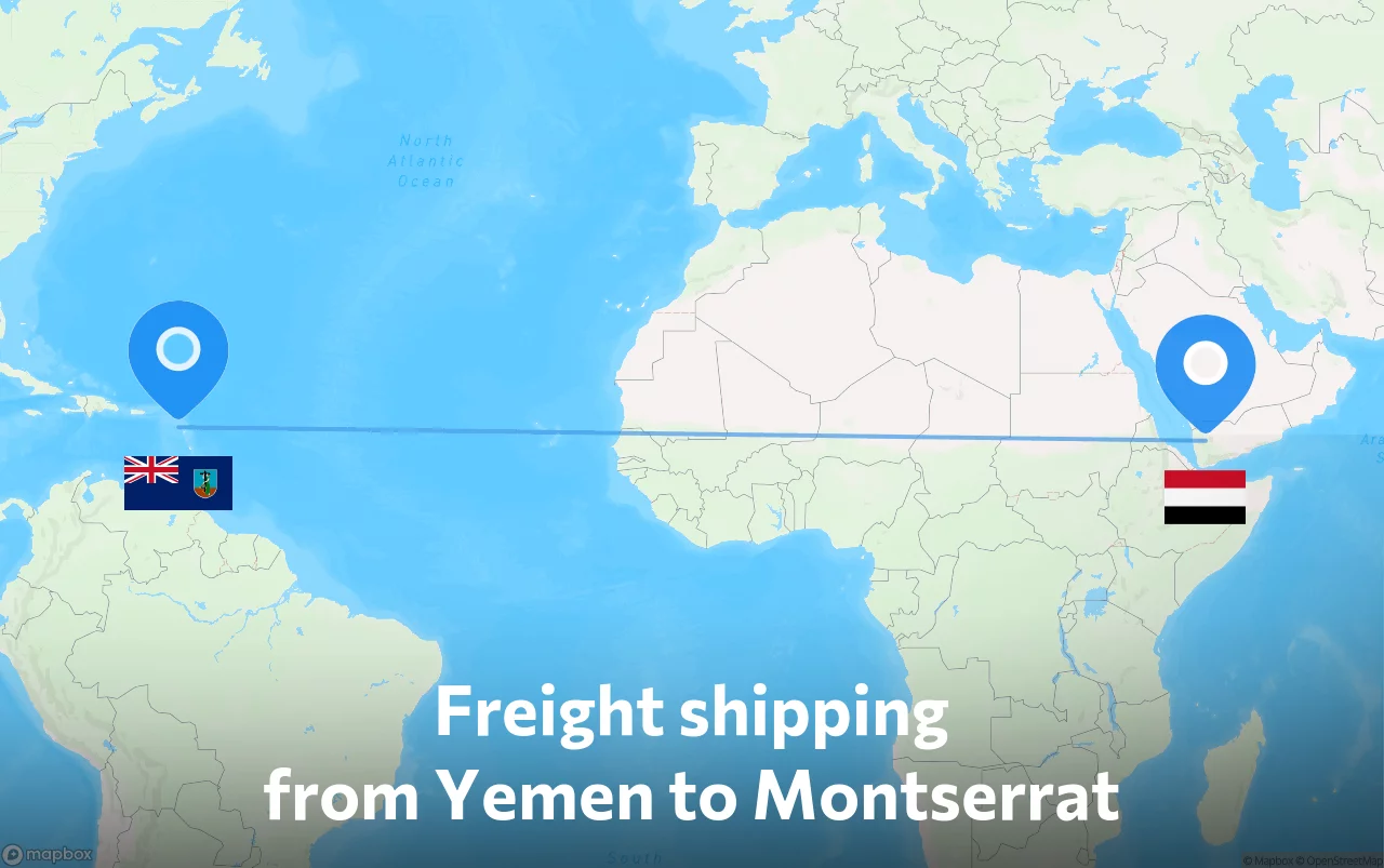 Shipping route from Yemen to Montserrat