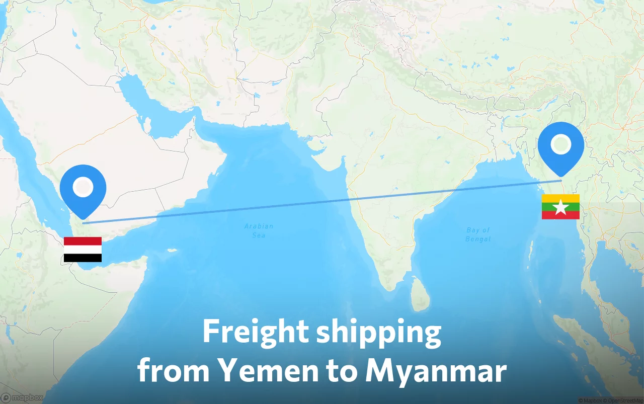Shipping route from Yemen to Myanmar