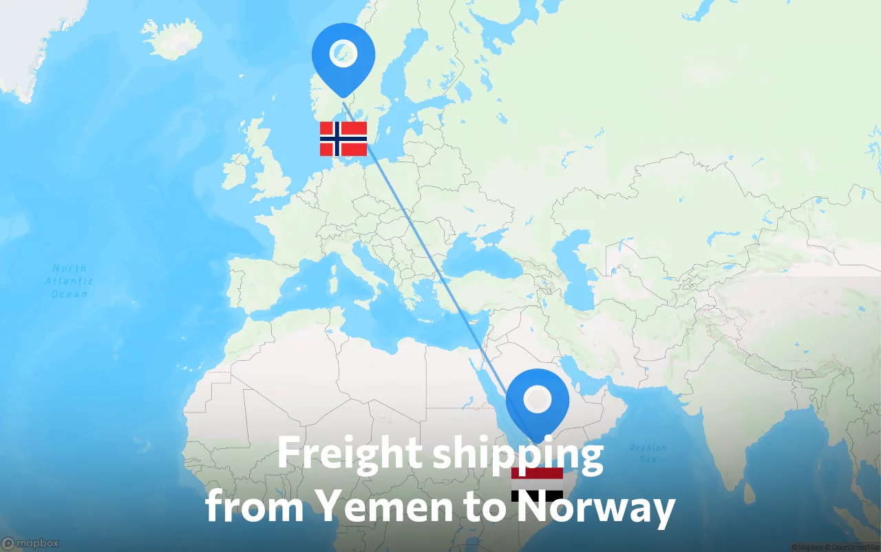 Shipping route from Yemen to Norway