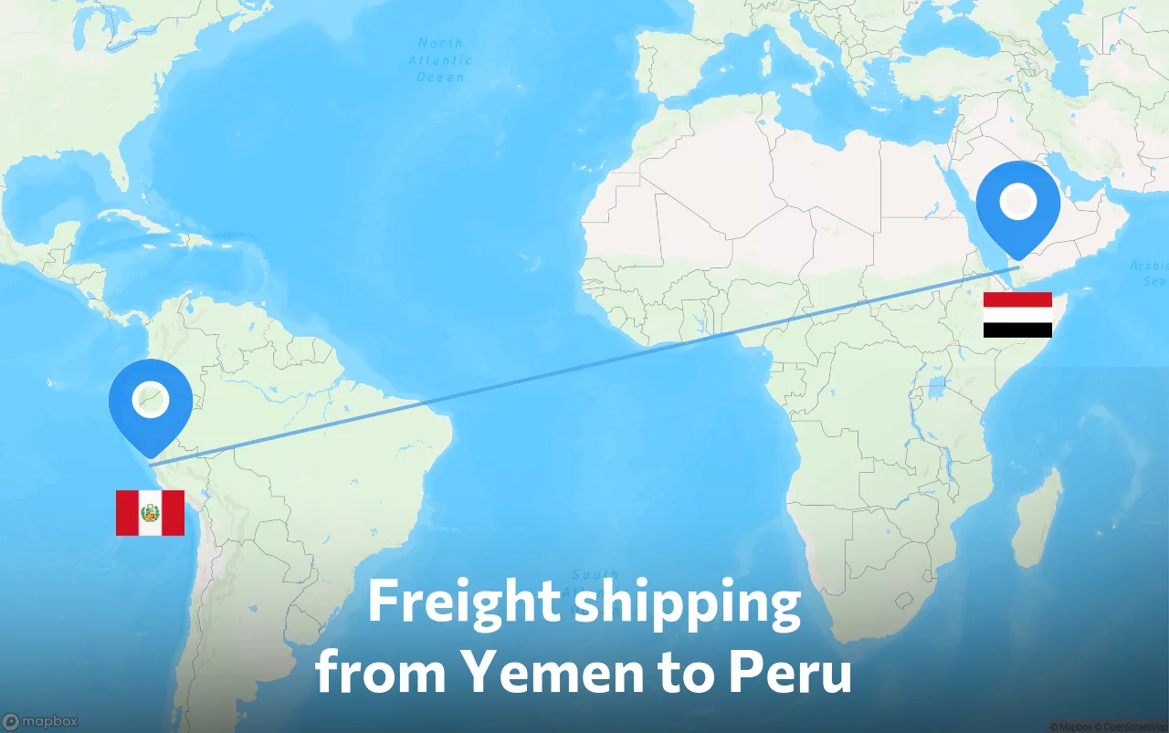 Shipping route from Yemen to Peru