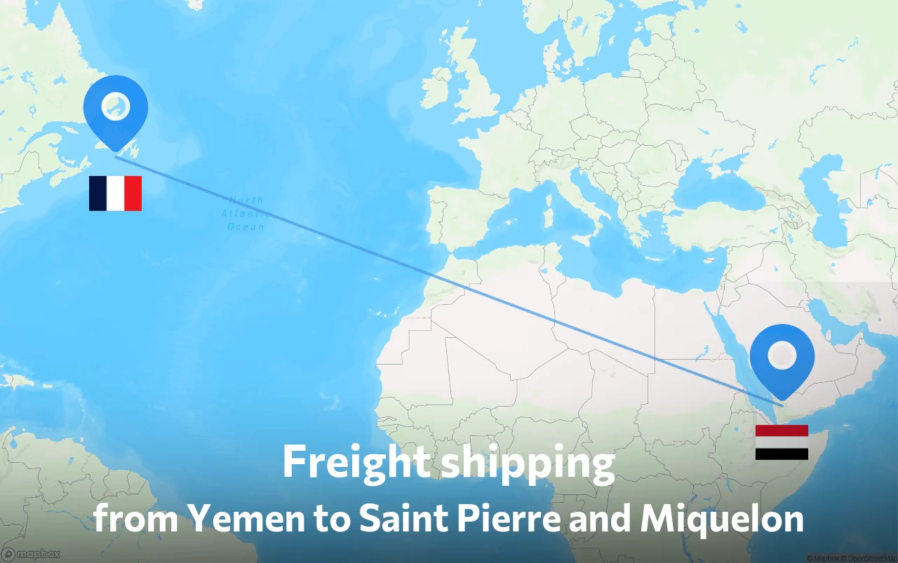 Shipping route from Yemen to Saint Pierre and Miquelon