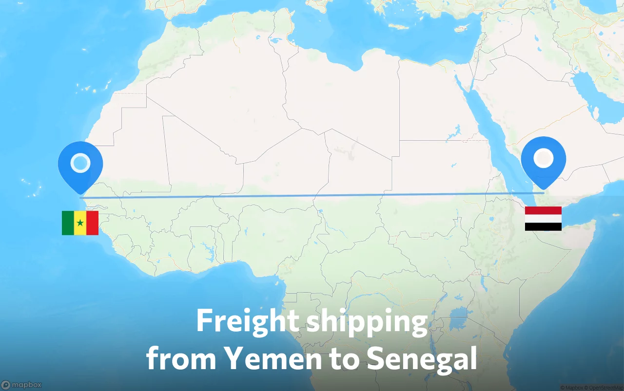 Shipping route from Yemen to Senegal