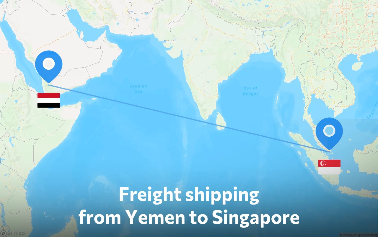 Shipping route from Yemen to Singapore