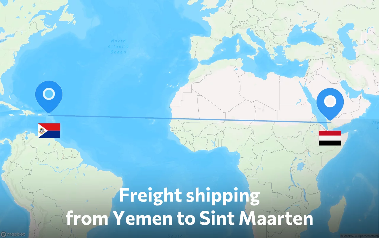 Shipping route from Yemen to Sint Maarten