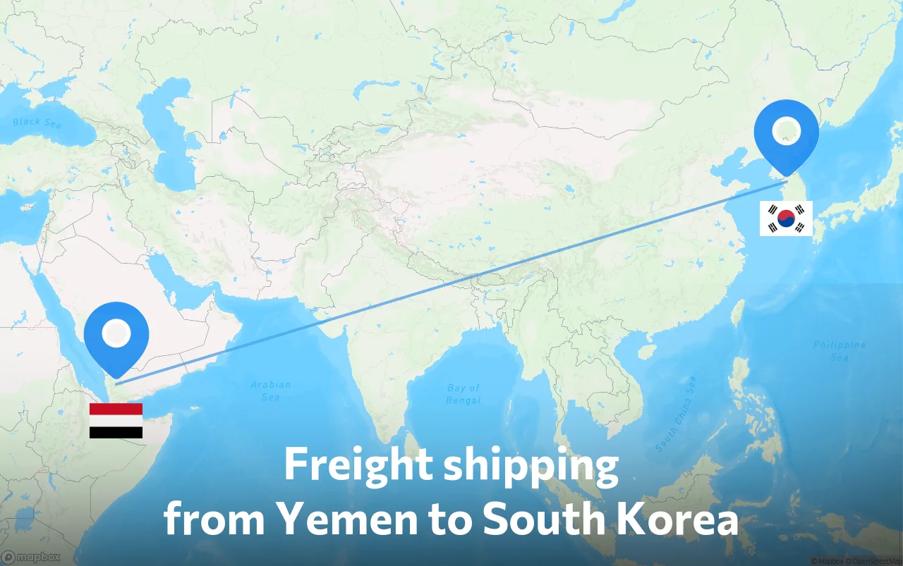 Shipping route from Yemen to South Korea