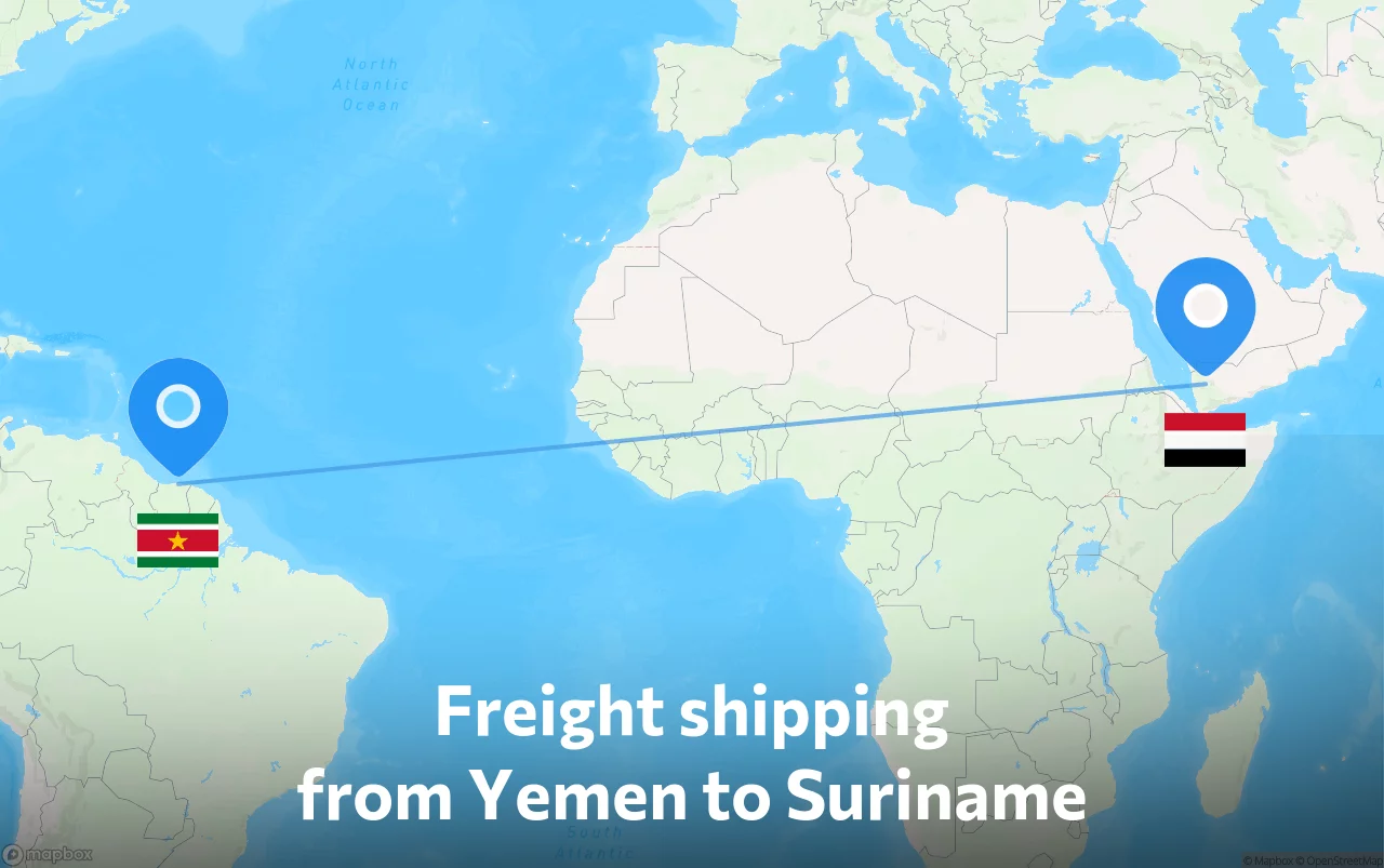 Shipping route from Yemen to Suriname