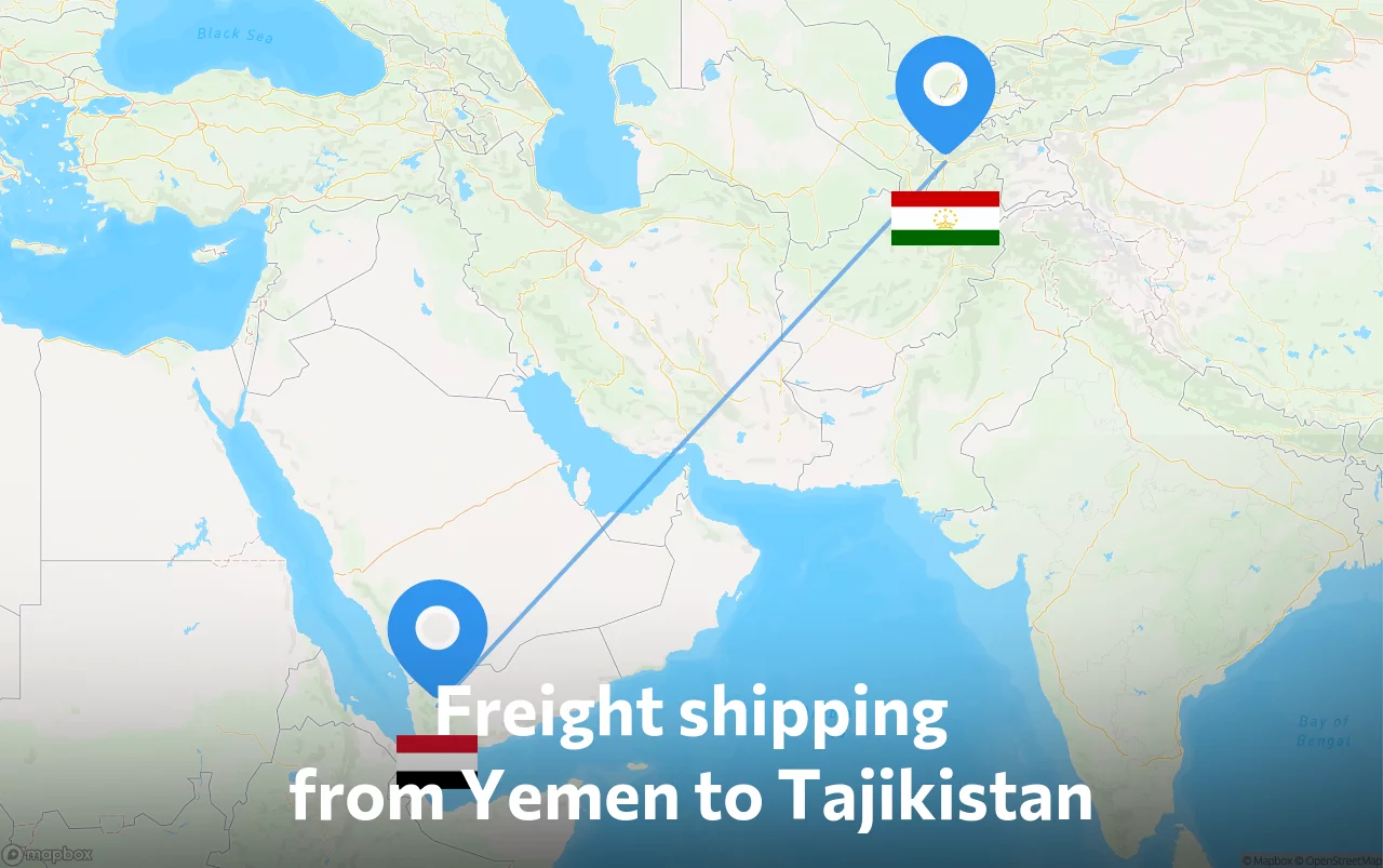 Shipping route from Yemen to Tajikistan