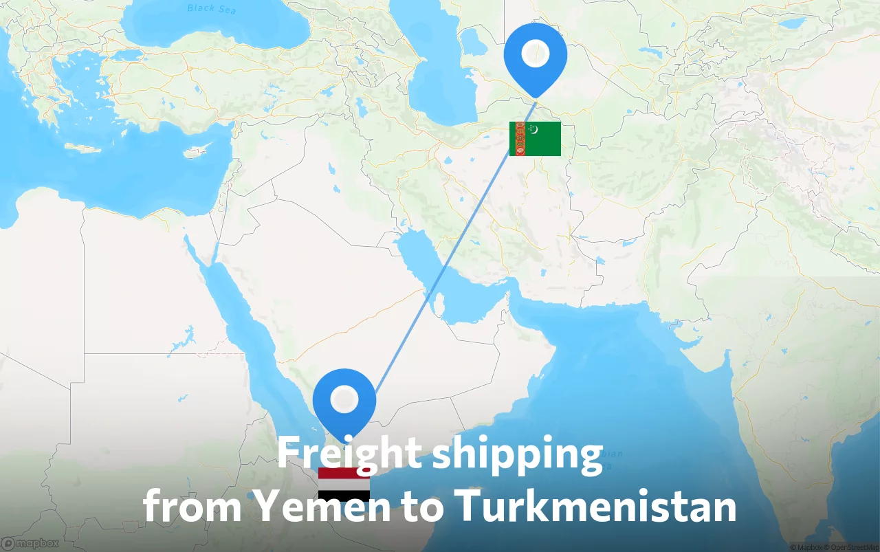 Shipping route from Yemen to Turkmenistan