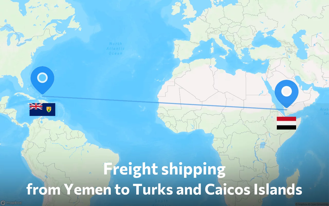 Shipping route from Yemen to Turks and Caicos Islands