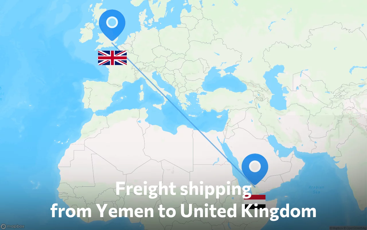 Shipping route from Yemen to United Kingdom